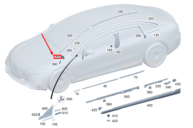 Neu MERCEDES-BENZ EQS V297 A-Säulenabdeckung rechts A2976901002 Original