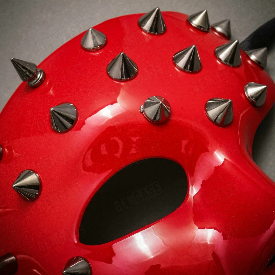 Masquerade Mask Steampunk Red Phantom Half Face Metal Spikes Halloween Costume - Image 3 of 3
