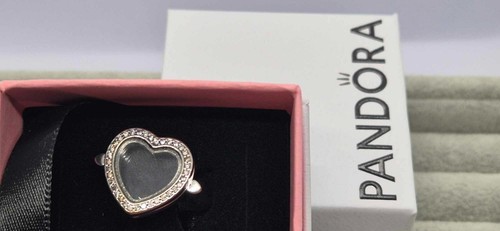 Pandora Sparkling Heart Floating Locket Ring Size 56, Branded gift box - Picture 12 of 16