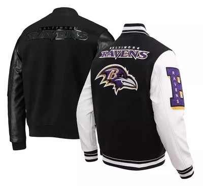 Baltimore Ravens Mashup Black & White Varsity Wool/Real Leather Jacket