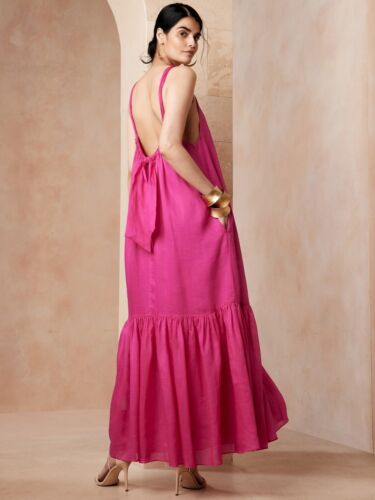 NEW Banana Republic Ramie Backless Sleeveless Maxi Dress Dark Magenta M $250 NWT