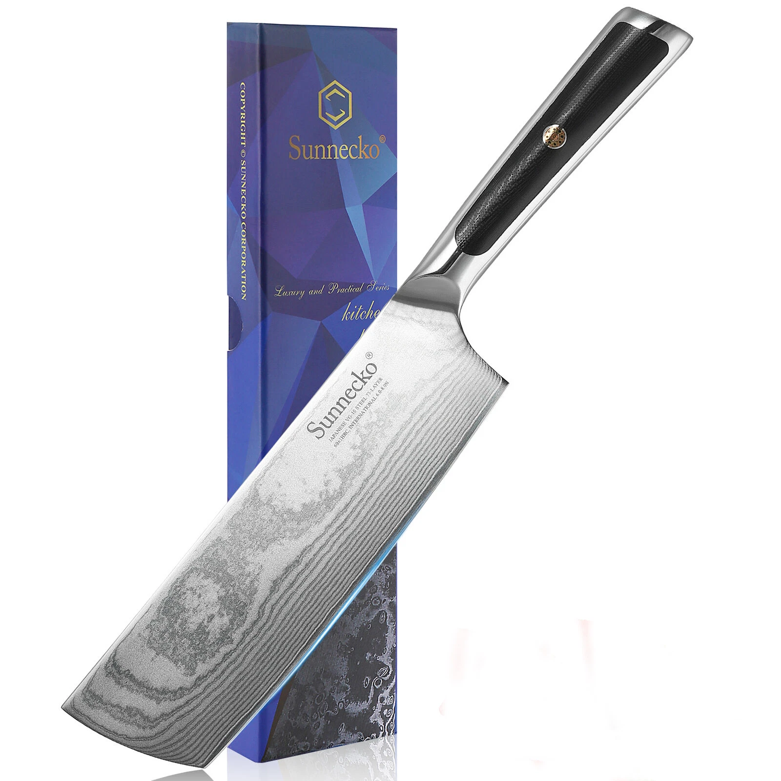 Japanese Nakiri Knife 7 Inch VG10 Damascus Steel Cleaver Cutting Kitchen Knife