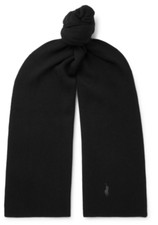 POLO RALPH LAUREN ribbed merino logo scarf wool Black
