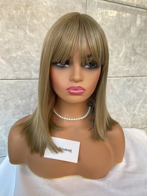 Shoulder Length Straight Synthetic Hair Wigs Women Soft Natural With Bangs