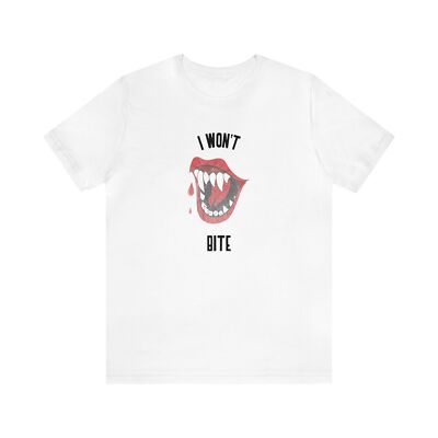 I Won't Bite Vampire Fangs Graphic Print Short Sleeve T-Shirt in Multiple Colors