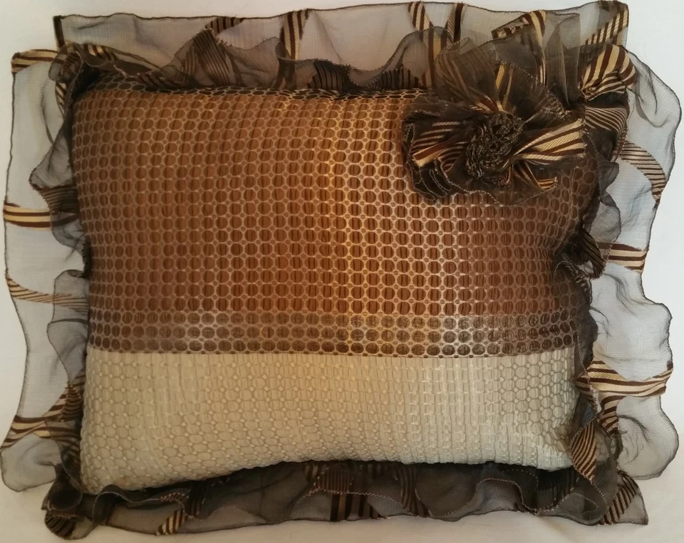 NEW Italian Fabric Decorative Hand Made Pillowcase Brovn / Beidge 21" X 17.5"  - Image 2 of 4