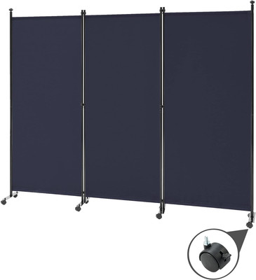 3 Panel Rolling Room Divider, Folding Partition Privacy Screens, Freestanding Fa