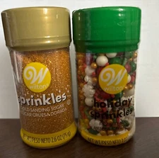 lot of 2 Wilton Gold Sanding Sugar & Holiday Sprinkles For Cookies Cupcakes Cake