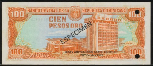 Dominican Republic 100 PESOS P-125 A 1982 COMMEMORATIVE UNC World Currency NOTE