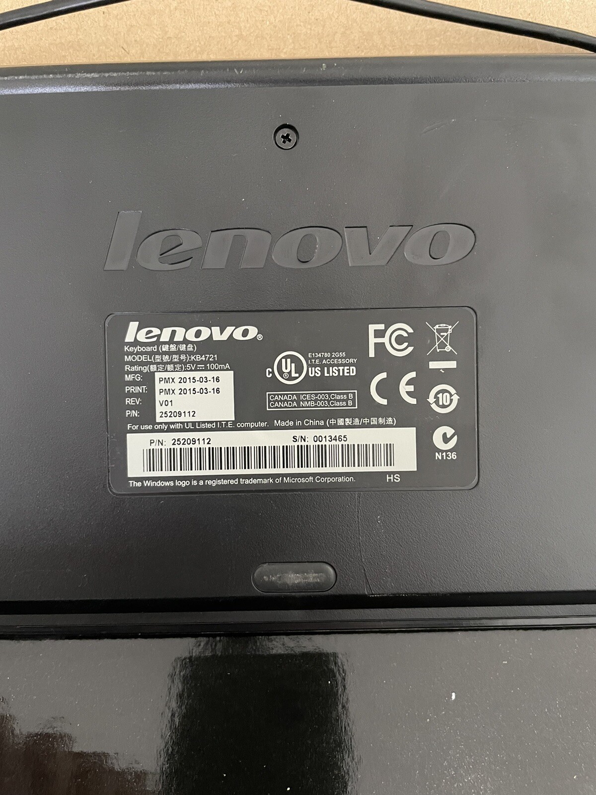 Lenovo Wired Keyboard Model -KB4721 In Excellent Condition