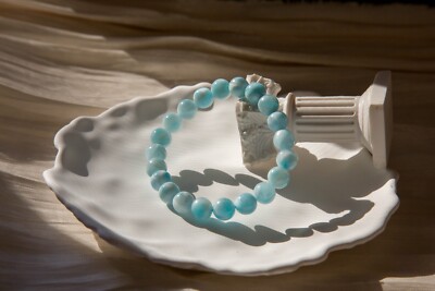 High-Grade 9.5+mm Jadeization Larimar Beaded Bracelet, Turtleback Pattern | 海纹石