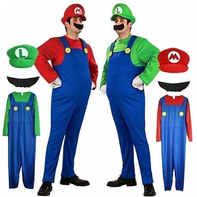 Super Mario und Luigi Bros Erwachsene Kinder Cosplay Fancy Party Kostüm Set ~