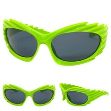 Modern Futuristic Retro Sporty Wrap Party Club Raver SUN GLASSES Big Green Frame