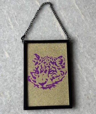 Leopardenmuster Wandbild - Kettenrahmen - Rosa Holografisches Vinyl Gold Glitzer 