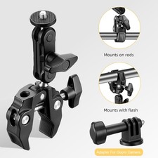 Super Clamp Camera Clamp Mount Monitor Aluminum Magic Arm Dual Ball Head Adapter