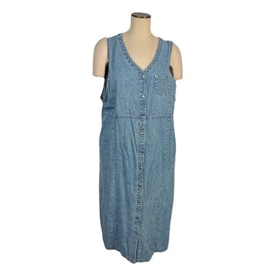 VTG 90s  Classic Elements Women s 16/18W Denim Midi Dress Jumper Button Up Plus