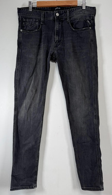 Replay Anbass Jeans Mens W32 L32 Black Slim Fit Denim Stretch Comfort Hyperflex