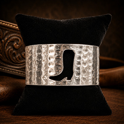 Rustic Cuff Silver Cowboy Boot Cutout Hammered Cuff Bracelet NEW