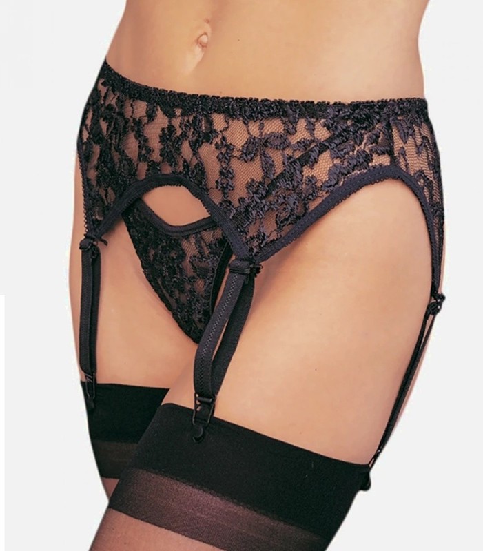10 Black Lace Garter Belt & Thong Sets - One Size