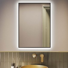 Image of Rectangular Black Backlit Heated Bathroom Mirror with Lights 500 x 700m TAUMB500