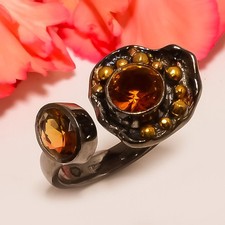 Smokey Quartz Gold Plated Handmade Jewelry Ring s.8 T2790