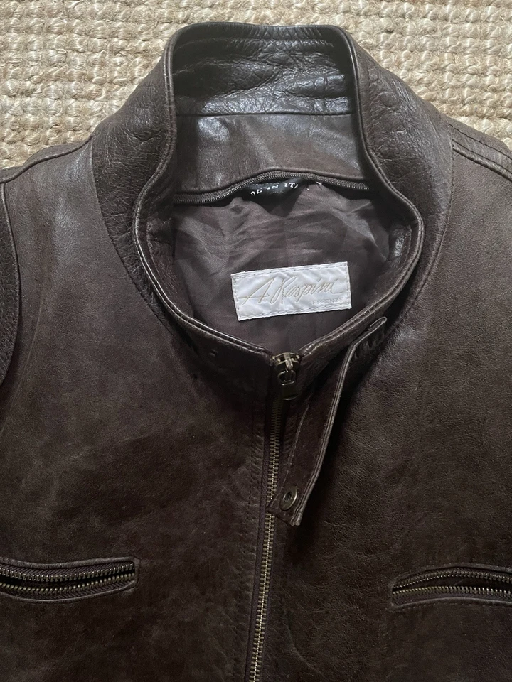 A Raspini Mens Leather Moto Jacket Brown Vera Pelle L - XL Italy - Image 3 of 4