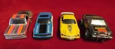 Mustang, Camaro, Black Bandit & Chrome Stepside Truck 4pc Vintage Tyco Slot Cars