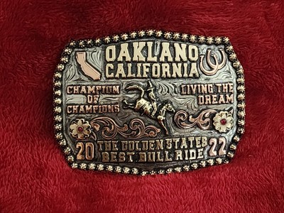 X~Treme Rodeo Champion Bronc Riding Trophy Buckle Oakland Californi 2022 Rare757
