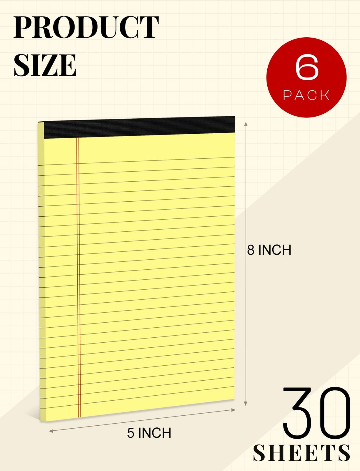 Yellow Note Pads 5X8 Small Legal Pads College Ruled Notepad for Office 6 Pack