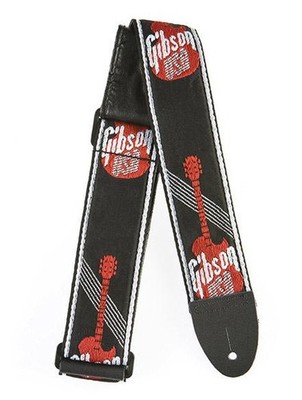 Gibson Nylon Strap 2'' Red Logo Gitarre Gurt 116-135cm Lederenden Schwarz/rot