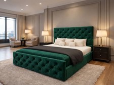 Image of Upholstered Panel Bed Frame Velvet Luxury Modern High Headboard All Sizes Colour