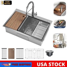 Drop in Kitchen Sink Stainless Steel Single Bowl Faucet Workstation 33"x22''x9''