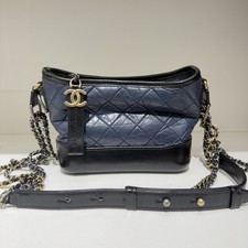 Authentic Chanel Gabrielle Small Navy & Black Two-Tone Leather Crossbody Bag