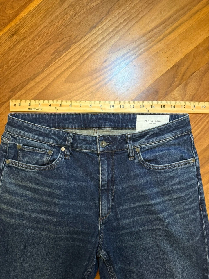 Jeans masculino clássico Rag & Bone Fit 3 tamanho 34x32 azul jeans stretch lavagem escura C3 - Imagem 4 de 4