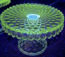 Fostoria Vintage GLOWS Green UV Clear Glass P...