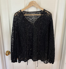 Black Womens Lace Bell Sleeve Top Sz XL Whimsigoth Dark Romantic Fairy Grunge