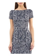 JS COLLECTION Womens Navy Short Sleeve Short Cocktail Sheath Dress 10