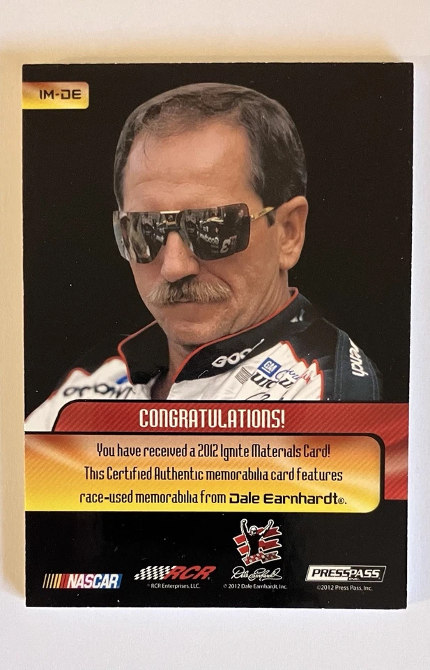 2012 Press Pass Authentics Dale Earnhardt Race Used Fire Suit Ignite NASCAR Card - Image 2 of 2