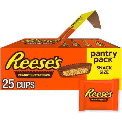 REESE'S Milk Chocolate Snack Size Peanut Butter Cups, Candy Pantry Pack 25 Pack