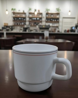 12-set Arcopal Restaurant Geschirr - grau/rosa Bänder - Kaffeetasse 22 cl  12 st