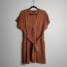 Quince Vintage Wash Tencel Button Front Mini Dress Terracotta XL Scandi Girl