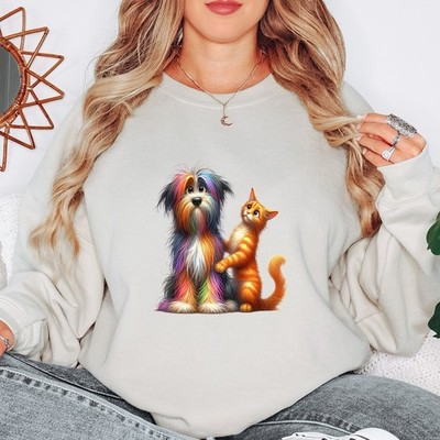 Bunter Hund Katze Haustier Liebhaber Tiere Damen Sweatshirt Grafik Kuschelig Pullover