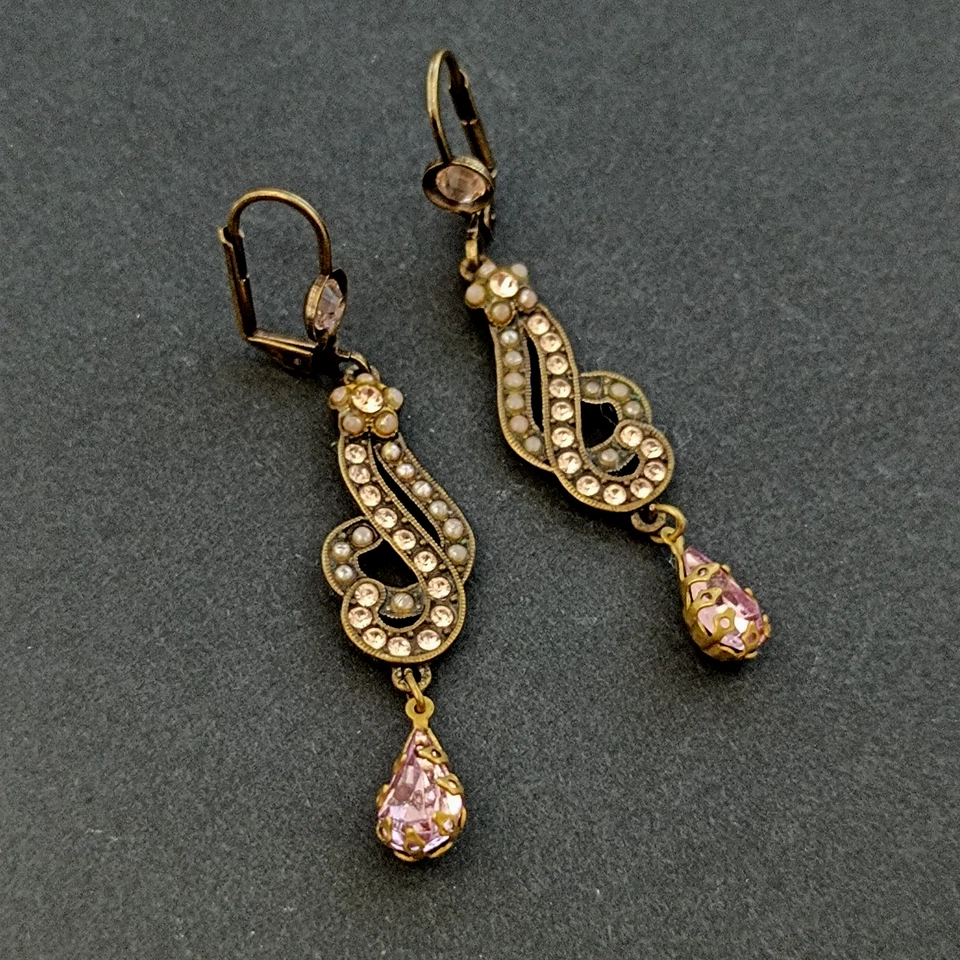 Pendientes Michal Negrin Remolino Romántico Vintage Champagne Rosa Pálido Cristal Cuelga Foto 2 de 4