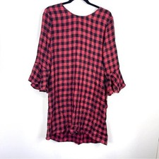 Cloth & Stone Buffalo Plaid Long Bell Sleeve Shift Dress Size Medium Cabincore