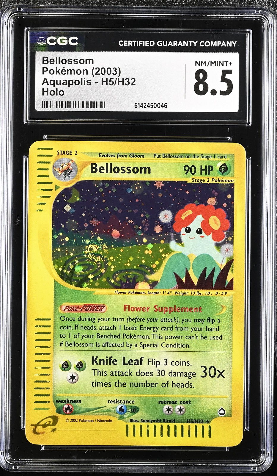 CGC 8.5 NM/MINT+ Bellossom H5/H32 Aquapolis Holo Swirl Pokemon Card