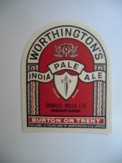 MINT WORTHINGTON BURTON IPA BOTTLED WELLS BEDFORD BREWERY BEER BOTTLE LABEL