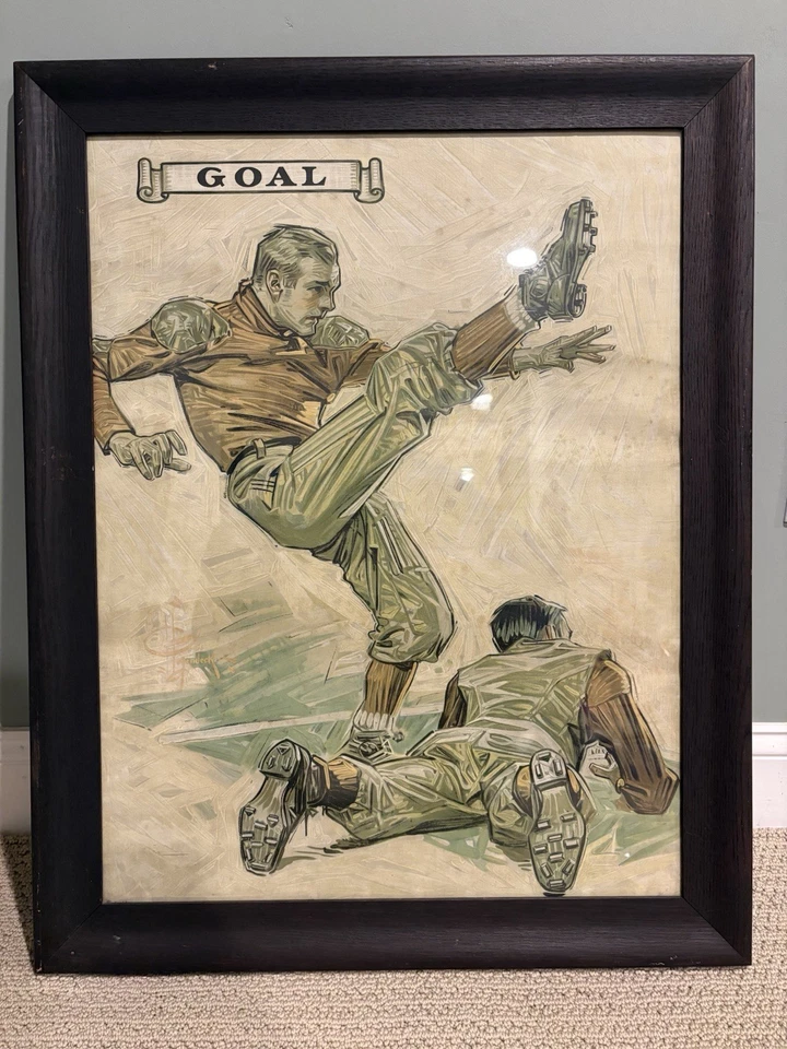 Original 1909 Goal Football Antique Art Print Joseph JC Leyendecker Lithograph - image 2 of 4