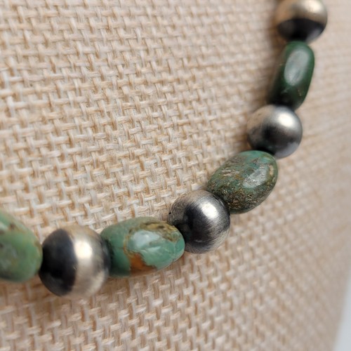 Artisan-Made Green Turquoise/925 Sterling Silver Navajo Pearl 15"-17" Necklace - Picture 7 of 11