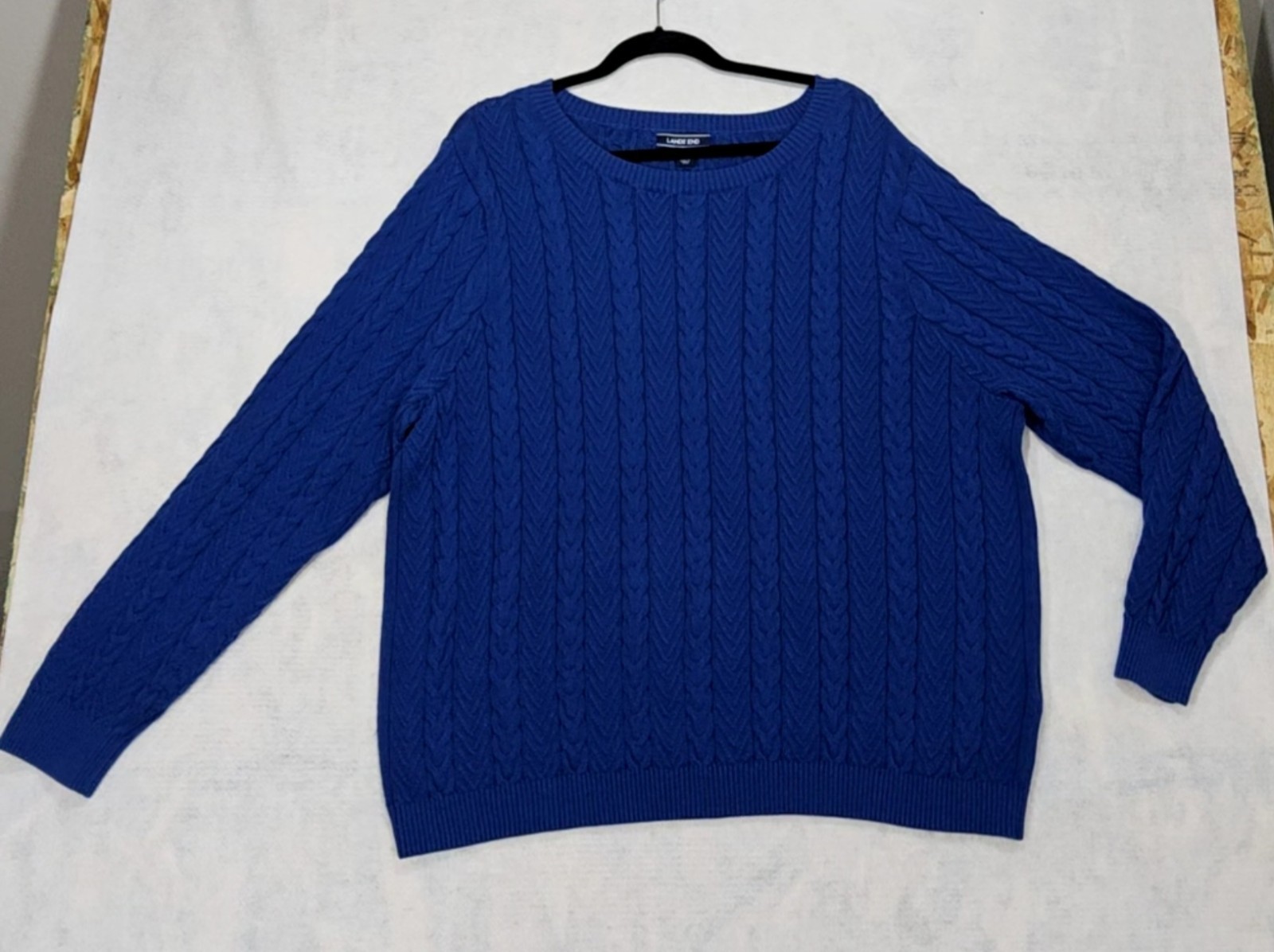Lands End Sweater Womens 3X 24 Pull Over Cable Knit Grannycore Academia Blue