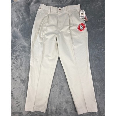 Vintage Chic High Waisted Pleated Trousers Cream Cotton 34 waist Pants Khaki NWT